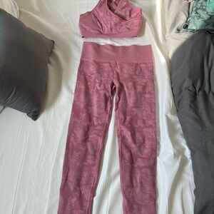 Gymshark Pink Camouflage Leggings and Sports Bra Set